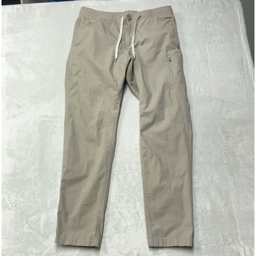 Vuori Pants Mens XL Beige‎ Woven Elastic Waist Zip Pocket Hiking Travel V412